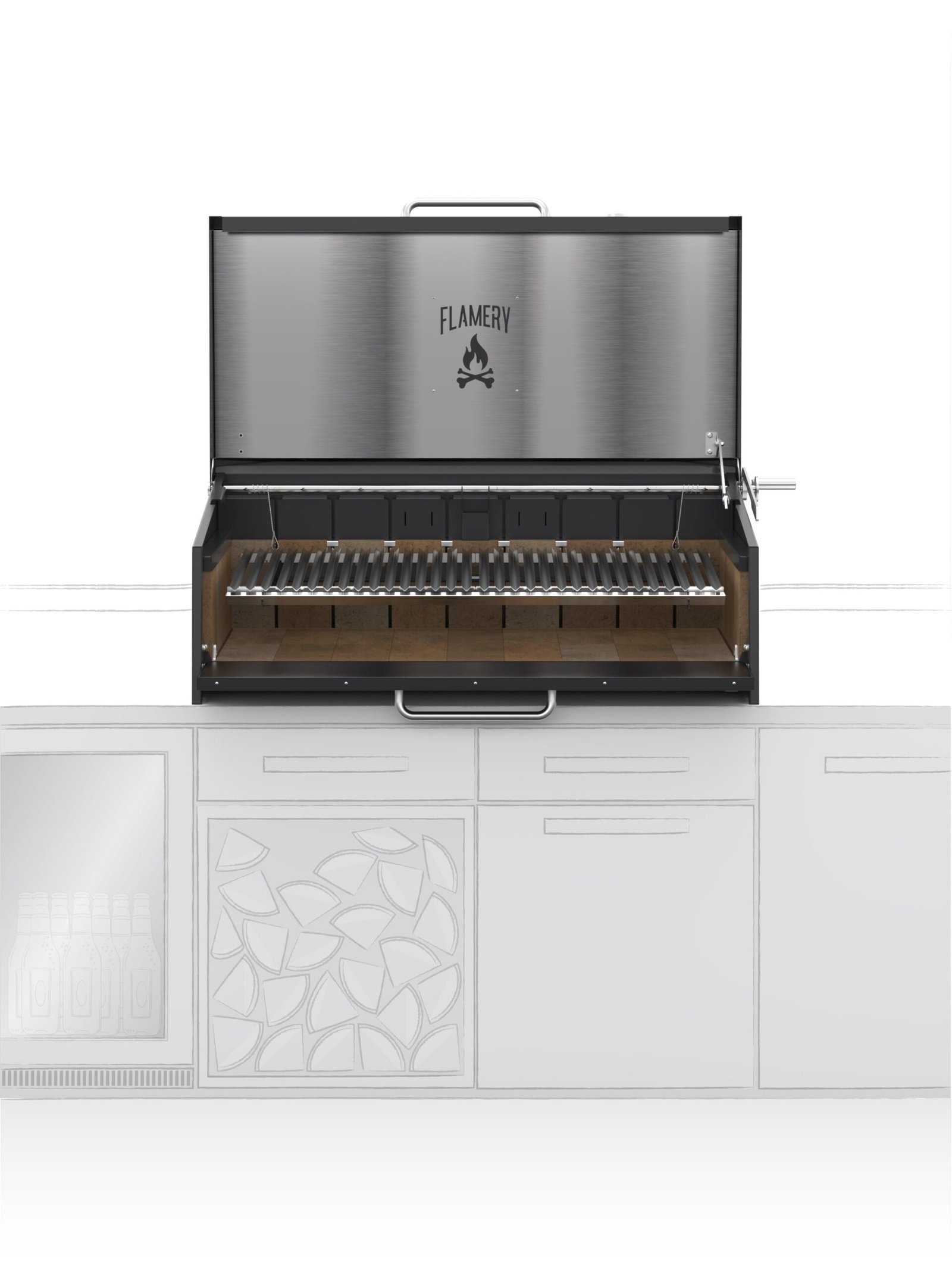 BBQ-L-AFrontLines2 Flamery ASADO PRO.3.2 – Large Asado Grill Built-in - Image 1